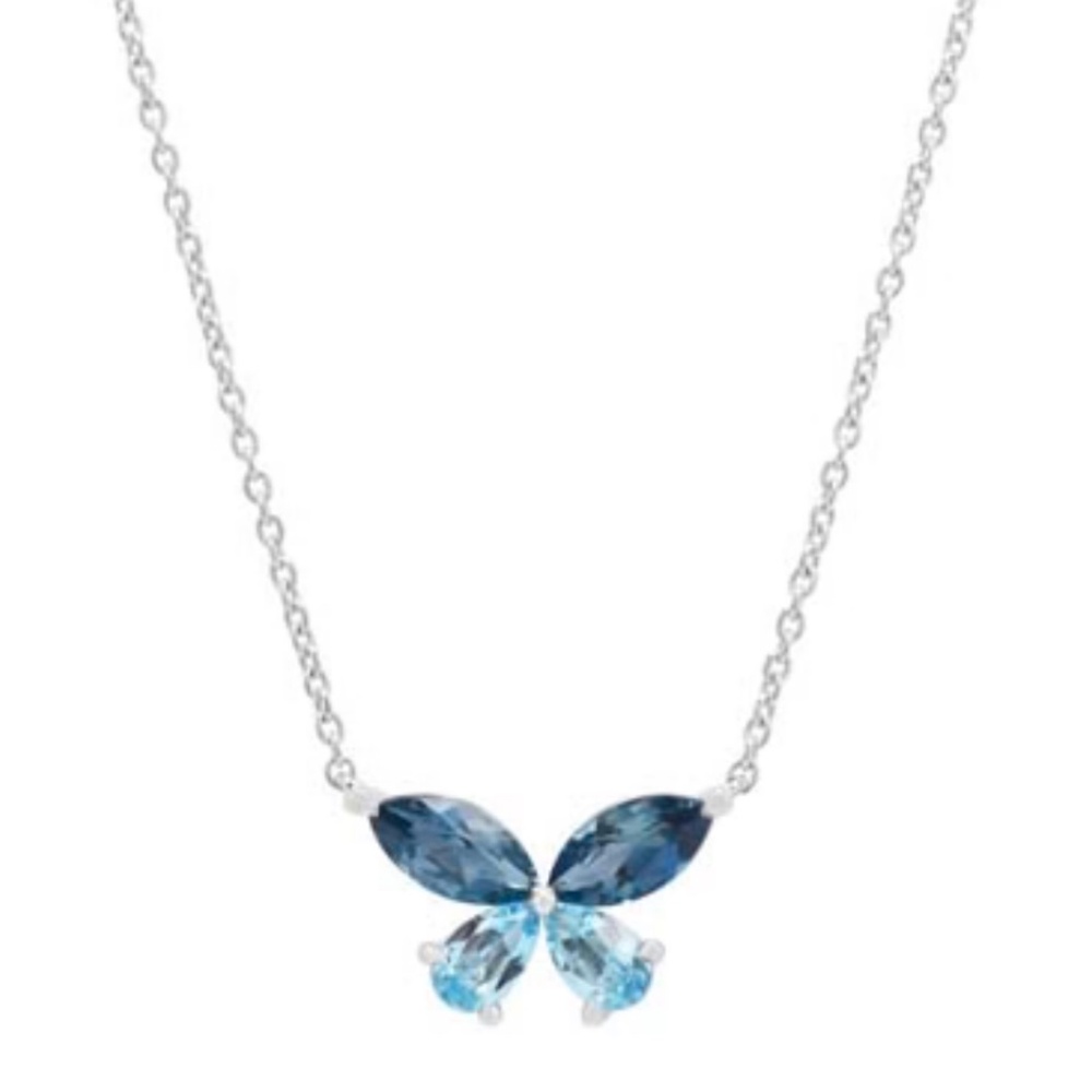 Women's Blue Topaz 14kt White Gold Butterfly Necklace
